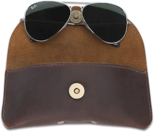 Vista 2 de Leather Eyeglass Case Genuine Leather Sunglasses Case Eyewear Pouch Glasses Sleeve Slim Unisex Eyeglass Holder