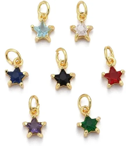 Vista 21 de Ipotkitt - 20 piezas de dijes de cobre con circonita cúbica micropavé en forma de flor con anillo de salto, dijes con forma de planta y flor