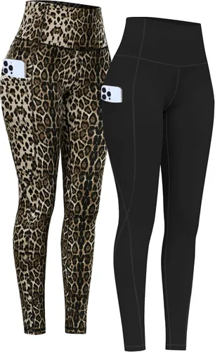 Vista 28 de PHISOCKAT Paquete de 2 pantalones de yoga de cintura alta con bolsillos, leggings de control de abdomen, leggings de yoga elásticos en 4 direcciones