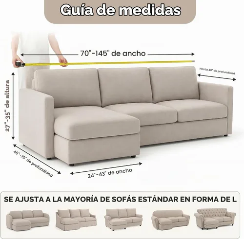 Vista 3 de PAULATO BY GA.I.CO. Funda para sofá seccional - Funda de sofá chaise en forma de L - Fundas de esquina lavables - Funda elástica de ajuste perfecto