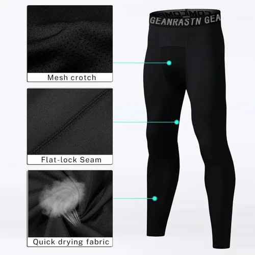 Vista 5 de Paquete de 1234 leggings de compresión para niños y jóvenes, pantalones deportivos para baloncesto, correr, hockey, Jiu Jitsu