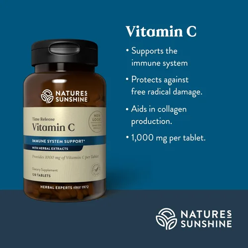 Vista 4 de Natures Sunshine Vitamina C Liberación temporal, 1000 mg, 120 tabletas Apoya el sistema inmunológico y apaga los radicales libres peligrosos