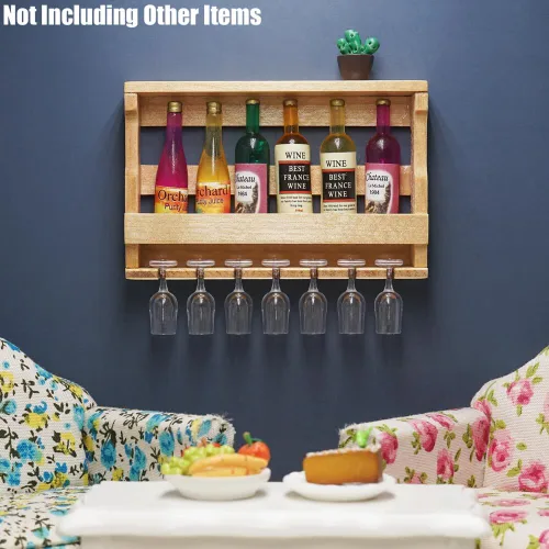 Vista 6 de Odoria Estante miniatura para botellas de vino 1/12 con vasos, accesorios de decoración de casa de muñecas