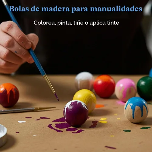 Vista 2 de Bolas de madera pequeñas de 1-3/4 pulgadas, paquete de 10 bolas de madera para manualidades y proyectos de bricolaje, bolas de madera de abedul
