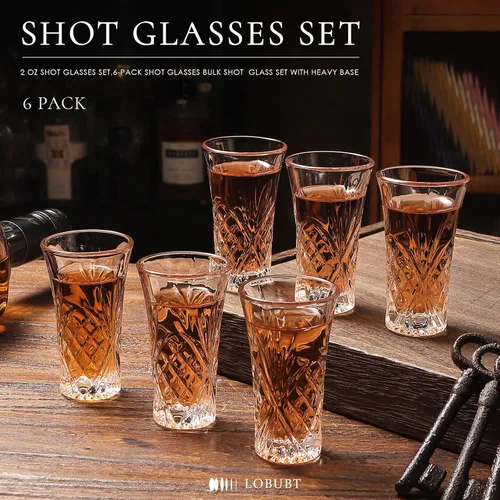 Vista 10 de Paquete de 6 vasos de chupito a granel con base pesada de 2 onzas pequeñas vasos de chupito para vodka, whisky, tequila, expreso, juego de licor