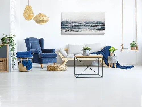 Vista 5 de Waowumar Lienzo abstracto azul y gris para pared, pintura azul neblina, cuadros texturizados azul marino y plateado para dormitorio, ilustraciones