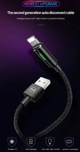 Vista 3 de Apagado/encendido Smart LED Desconexión automática y recarga automática Nylon trenzado sincronización carga datos USB 6FT/1.8M cable compatible