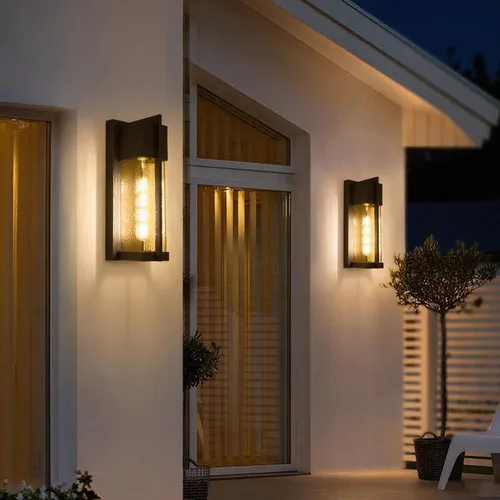 Vista 6 de Maxax Paquete de 2 luces de pared para exteriores del anochecer al amanecer, aplique de pared exterior negro de 13 pulgadas con vidrio de martillo