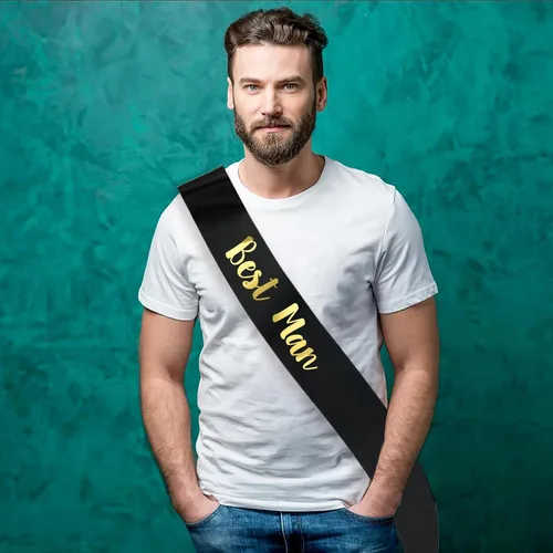 Vista 4 de Banda para el mejor hombre, divertidas fajas de despedida de soltera para despedida de soltero, accesorios para padrinos de boda