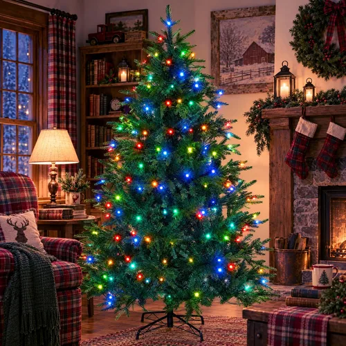 Vista 9 de Árbol de Navidad preiluminado de 6 pies, PVC+PE