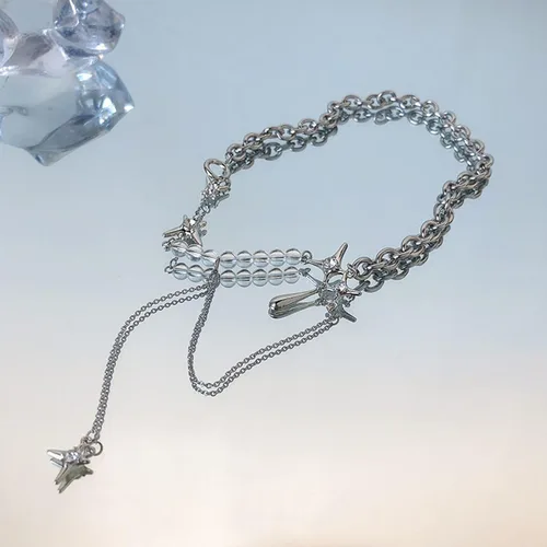 Vista 4 de Y2k - Collar irregular con dije de estrella, piedra de luna, diseño de cadena de moda, joyería de plata picante para mujer