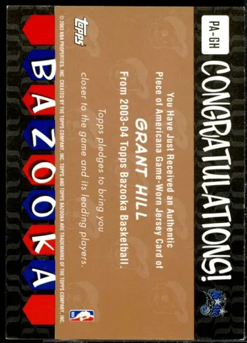 Vista 2 de Grant Hill Card 2003-04 Bazooka Piece of Americana #GH