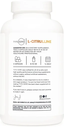 Vista 3 de Type Zero Cápsulas de L-citrulina (180 cápsulas) (1500 mg por porción), sin OMG