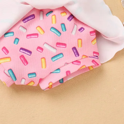 Vista 5 de IMEKIS Traje de 1er cumpleaños para bebé niña con estampado de girasol y durazno + pantalones cortos con volantes + diadema para sesión de fotos