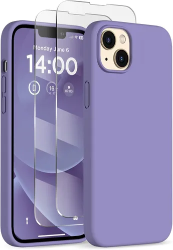 Vista 10 de Funda de silicona diseñada para iPhone 14 Plus, con 2 protectores de pantalla, funda protectora de cuerpo completo a prueba de golpes, funda delgada