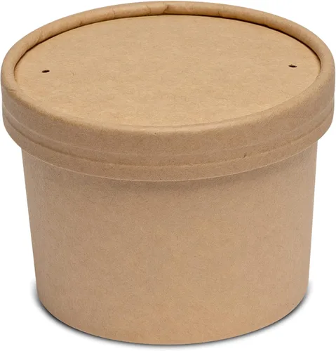Vista 2 de GUSTO Recipientes de papel kraft de 8 onzas con tapas ventiladas. Tazones de sopa To Go Hot para llevar, tazas de helado desechables, ideales