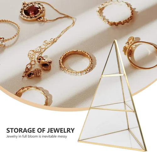 Vista 5 de Organizador de joyas de pirámide de cristal de 3 niveles, bandeja de exhibición de joyas con forma de cono triangular, estante de joyería