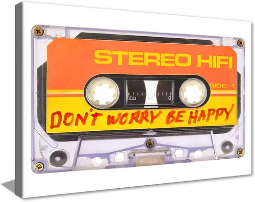 Vista 8 de MAMAGO Impresiones de cinta vintage de cassett motivacional, decoración de pared, cinta azul HD que hace que la felicidad sea más fuerte