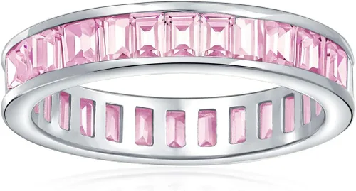 Vista 2 de AAA Cubic Zirconia Joya Multi Color Simulado Gemas Canales Set Rectángulo Corte Esmeralda Baguette CZ Anillo de Eternidad Anillo de Aniversario