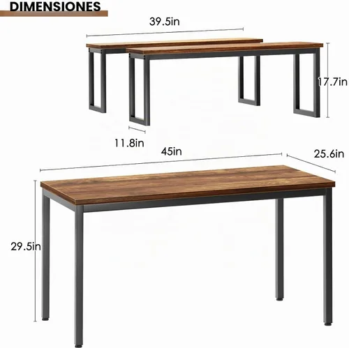 Vista 6 de soges Juego de mesa de cocina con 2 bancos, juego de mesa de comedor para 4, mesa de comedor de 3 piezas y bancos largos, juego de mesa de café