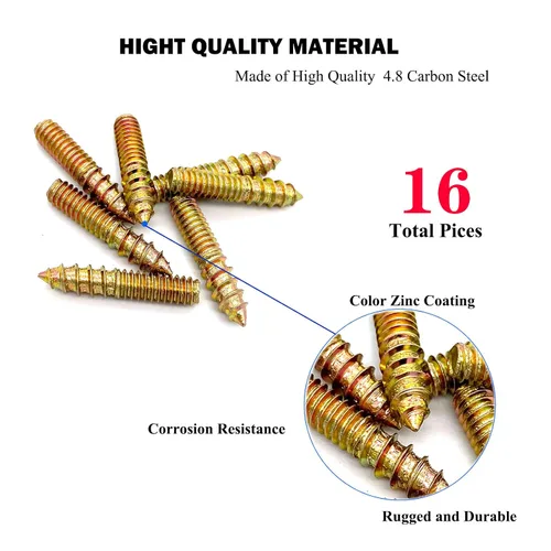 Vista 3 de Paquete de 16 pernos de suspensión de 1/4-20 x 1-1/4 pulgadas con doble cabeza y clavija de madera, para tornillos de muebles y varillas roscadas