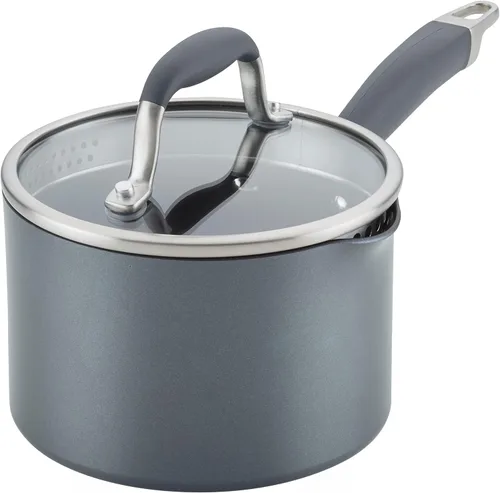 Vista 10 de Anolon Advanced Home Cacerola Antiadherente de Aluminio Anodizado Duro con Colador y Tapa, 2 Cuartos (Cacerola Coladora de 2 Qt, Índigo)
