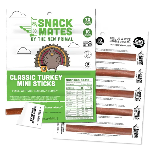 Vista 6 de Snack Mates de The New Primal, Barra de Pavo, Pavo 100% Natural, Snack para Niños con Alto Contenido de Proteínas y Bajo Contenido de Azúcar