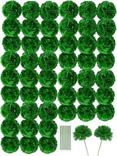 Vista 12 de Flor de clavel artificial, 50 cabezas de flores sintéticas de seda azul con Azul Oscuro