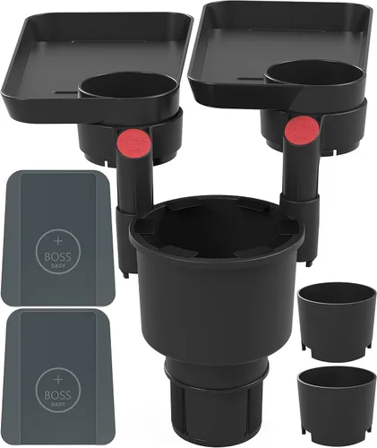 Vista 8 de Expansor triple de portavasos para automóvil con bandeja acoplable, base ajustable y para botellas grandes