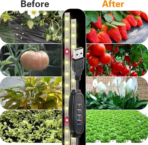 Vista 5 de Tira de luz de cultivo impermeable para plantas de interior, luces de cultivo de plantas de espectro completo para interiores con temporizador