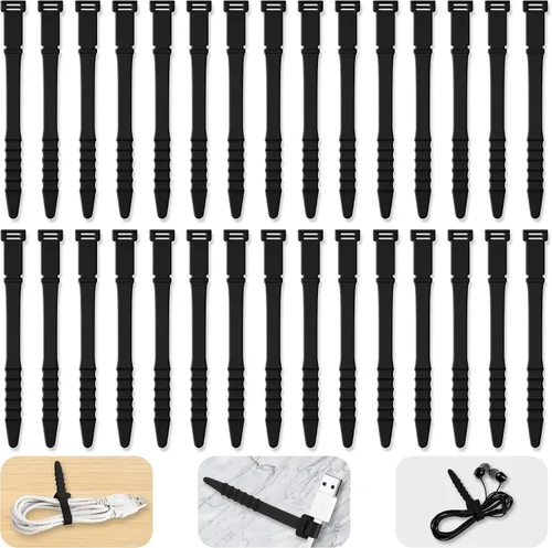 Vista 11 de Bridas de silicona reutilizables de 7 pulgadas, 20 correas de goma para gestión de cables, organizador de cables elásticos para el hogar, oficina