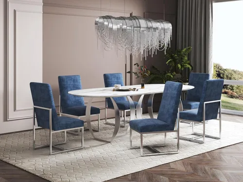 Vista 2 de Manhattan Comfort Element Modern - Juego de 1 sillas de comedor de terciopelo con espuma de alta densidad, marco de acero inoxidable con acabado