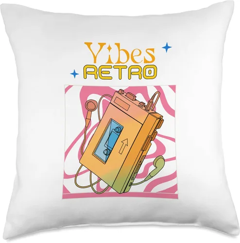 Vista 4 de Retro Vibes Walkman Headphones Design Vintage 80s & 90s Throw Pillow