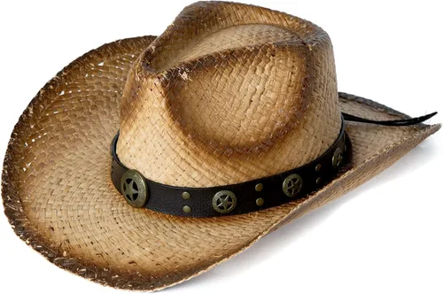 Vista 5 de Comhats Sombrero de paja de vaquero redondo de estilo occidental para mujer, cordón de barbilla Fedora de cuero vegano, ala moldeable, vaquera