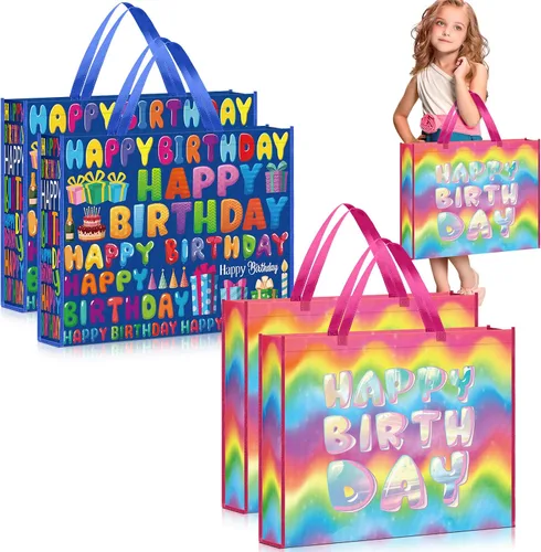 Vista 10 de Kajaia Bolsas de regalo de cumpleaños extra grandes, reutilizables, jumbo, grandes, suministros de fiesta de feliz cumpleaños, tela no tejida
