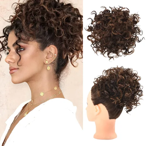 Vista 20 de HOOJIH - Moño desordenado para el pelo, pieza de pelo con cordón elástico, onda suelta, gran moño rizado, corto, extensión de cola de caballo Negro