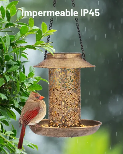 Vista 6 de SWEETFULL Comedero Solar para Pájaros para Exteriores Colgante, Comedero de Metal para Pájaros Silvestres para Cardenales, Farol Solar de Jardín
