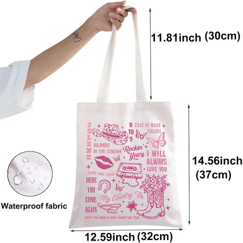 Vista 2 de BWWKTOP Bolsa de lona de canción de campo, regalo para amantes de la música country, álbum de campo, bolsa de hombro, mercancía para festivales