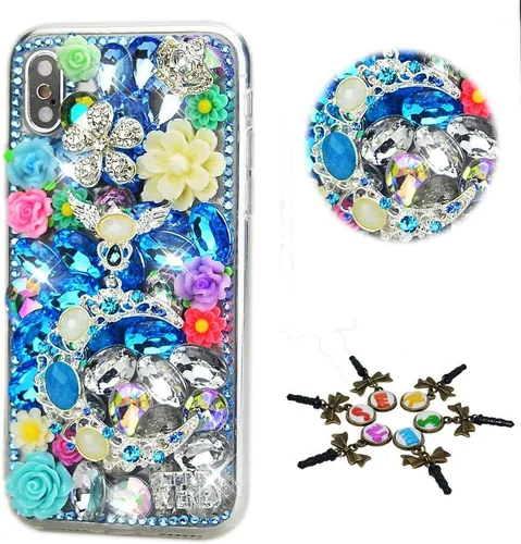 Vista 31 de Sparkle Case compatible con Samsung Galaxy Z Flip 2 5G - Elegante - Funda 3D hecha a mano con corona de flores y luna con diamantes de imitación