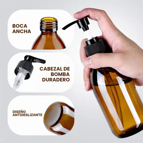 Vista 5 de Botella de bomba de vidrio ámbar de 8 onzas, botella dispensadora de jabón de vidrio de 8.5 fl oz para aceite de masaje de loción corporal