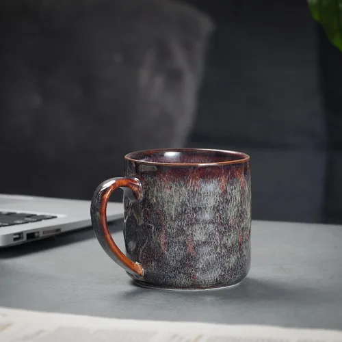 Vista 4 de Tazas de café de cerámica, tazas de cerámica de 12 onzas, tazas de té con asa, divertidas tazas de capuchino, aptas para lavavajillas, juego de 4