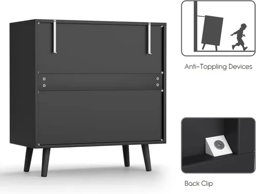 Vista 8 de Anmytek Juego de 2 cómodas negras con 3 cajones para dormitorio, cómoda moderna de madera con 3 cajones, cómoda negra con amplio almacenamiento