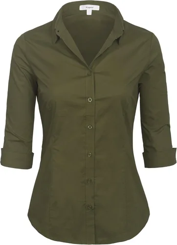 Vista 9 de KOGMO Blusa clásica de vestir con botones y manga 3/4 para mujer (S-3X)