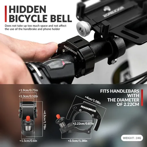 Vista 3 de ROCKBROS Campanas de bicicleta Campanas MTB ocultas Campanas de bicicleta para manillares de 22.2mm, más de 100dB, timbre de sonido claro y largo