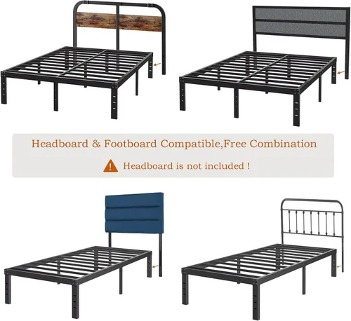 Vista 5 de Base de cama Twin-XL de metal, no necesita sommier, plataforma de 12 pulgadas sin ruido en color negro, de fácil montaje, soporte de láminas