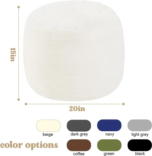 Vista 3 de MeMoreCool Puf otomano redondo, reposapiés de pana beige con relleno de espuma, taburete compacto para sofá, decoración de sala de estar