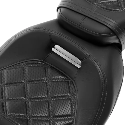 Vista 3 de XFMT Asiento de motocicleta de perfil bajo de dos piezas para 2 personas, asiento para conductor y pasajero para Harley Touring Road King Street