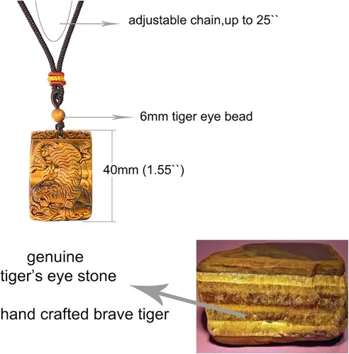 Vista 2 de QIANXU Collar de cristal de ojo de tigre para hombre, amuleto de tigre valiente, joyería curativa del zodiaco chino para mujer, cuerda ajustable