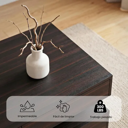 Vista 7 de Mesas de centro LED para sala de estar, mesa de centro moderna con 2 cajones de almacenamiento, mesa central de 2 niveles de madera con luces LED