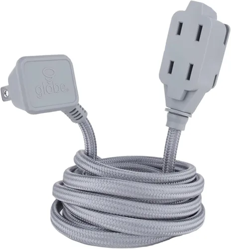 Vista 11 de Globe Electric 22810 - Cable de extensión de tela de 9 pies, 3 salidas polarizadas, enchufe de ángulo recto, 125 voltios, negro, decoración